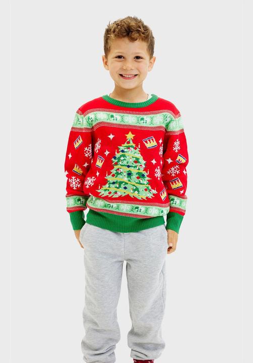 Christmas Tree Red Kids LED Sweater