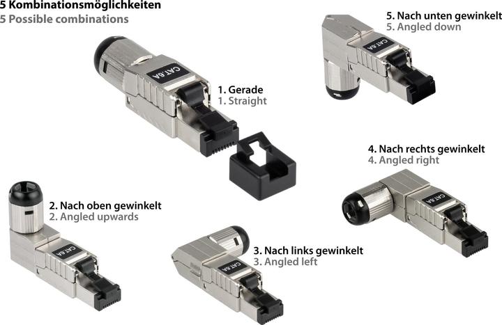Actual product image Good Connections RJ45 plug Cat. 6A, tool-free / field-attachable, STP shielded, metal, 5 directions, Good (Network cable plug)