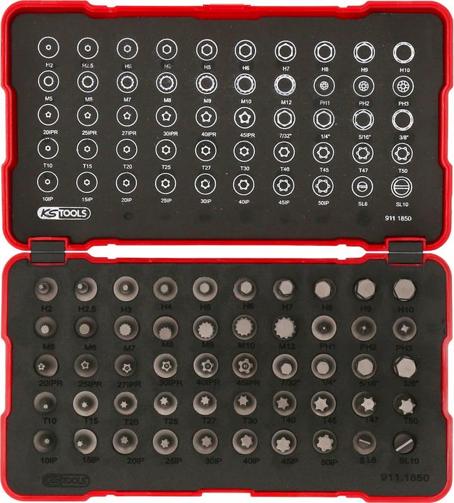 Produktbild KS Tools 1/4" Bit-Stecknuss-Satz extra kurz 50-tlg 911.1850 Bit-Set