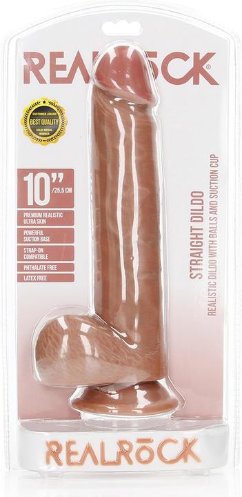 Actual product image RealRock Straight Realistic Dildo with Balls and Suction Cup - 10"/ 25,5 cm