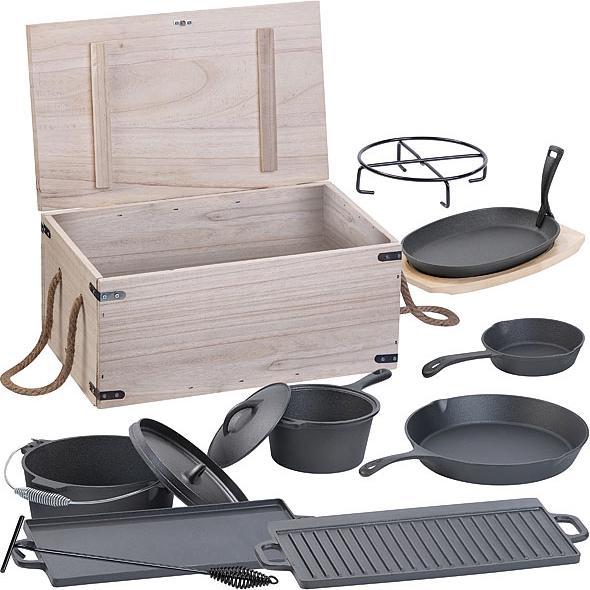 Immagine prodotto Semptec Set di 9 pezzi di forno olandese in ghisa con scatola di legno