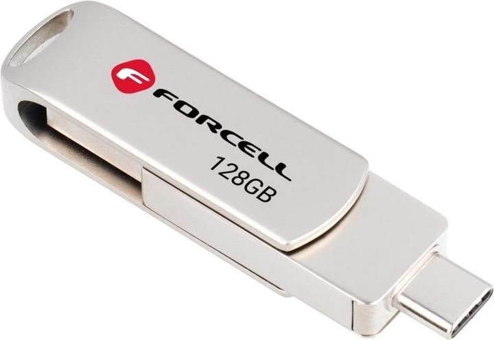 Produktbild Forcell Memory cards F-DATA pendrive Metal Duo 128GB USB3.2 Gen 1 (USB A / Type C) silver (128 GB, USB-C, USB-A)