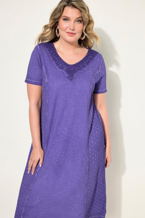 Produktbild Miamoda Jerseykleid, A-Line, cold dyed, V-Ausschnitt mit Lochstickerei, Halbarm (46)