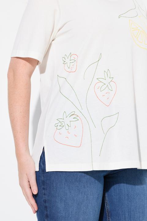 Actual product image Ulla Popken Eco Cotton Fruit Embroidered Short Sleeve Tee (58)