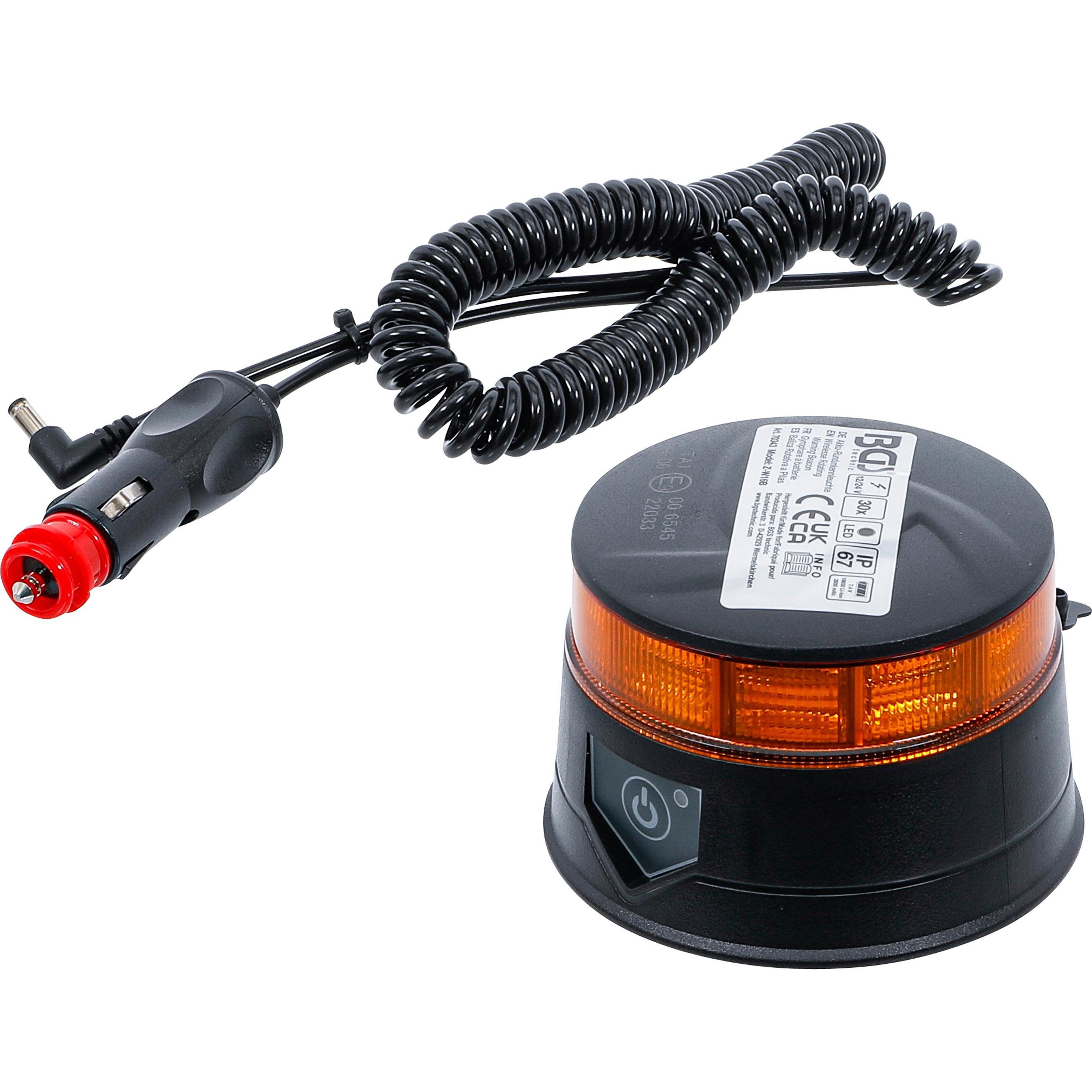 BGS, Pannenhilfe, Akku-Rundumkennleuchte gelb mit Magnet 12 V / 24 V Ø 130 mm