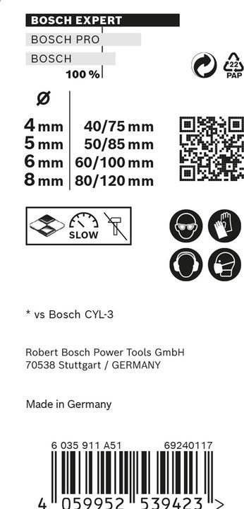 Image du produit Bosch Professional Zubehör EXPERT MultiConstruction CYL-9 Jeu de forets, 4/5/6/8 mm, 4 pcs. (4 mm, 5 mm, 6 mm, 8 mm)