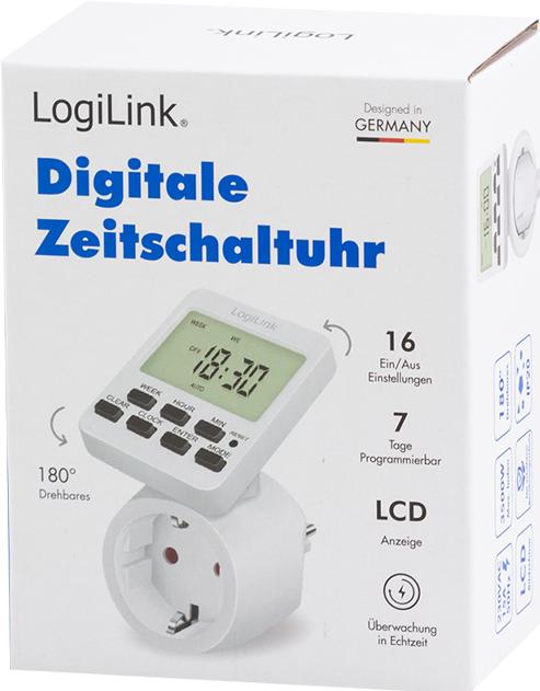 Produktbild LogiLink Digitale Zeitschaltuhr mit drehbarem Display (CEE 7/4)