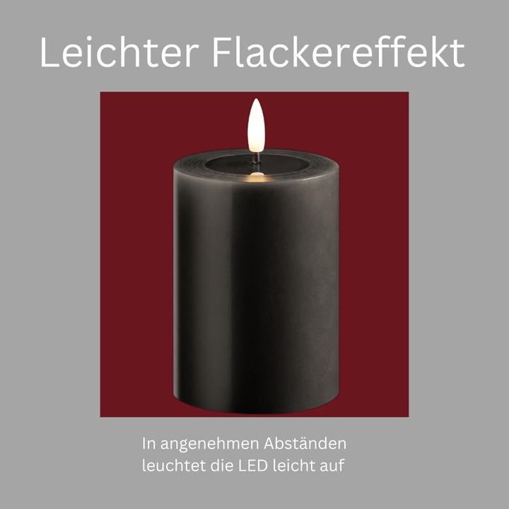 Produktbild Novaliv Kleine LED Stumpenkerze mit Timer grau 7,5cm ø, 10cm H, Echtwachspiegel ON/OFF-Timer 6H, 2 AA (1x)