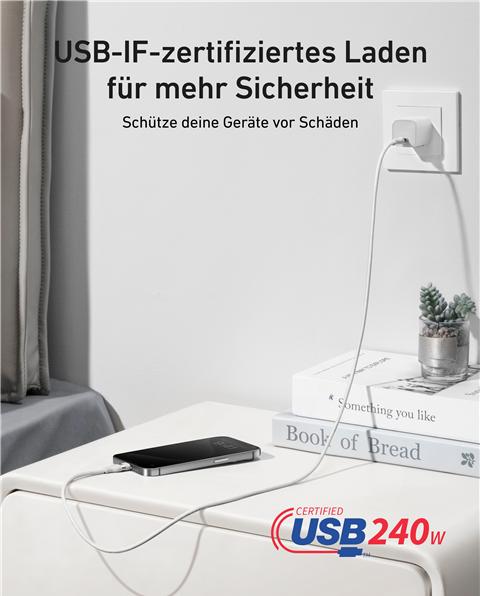 Immagine prodotto Anker USB-C beidseitig 1.8m, 240W USB-C Cable White (1.80 m, 240 W)