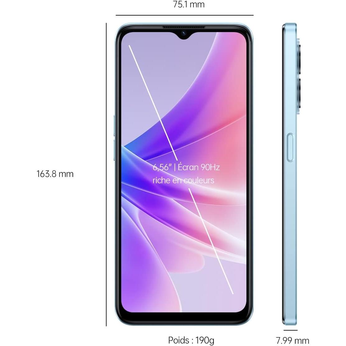 OPPO - A77 5G 4/64GB Ocean Blue (128 GB, Ocean Blue, 6.56", 5G), Smartphone, Blau