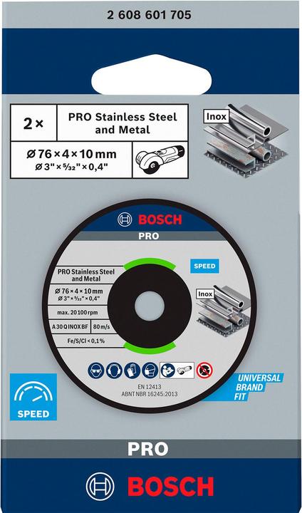 Image du produit Bosch Professional Zubehör Disque abrasif PRO Stainless Steel and Metal, 76 x 4 x 10 mm