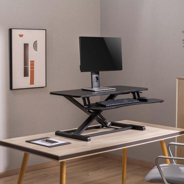 Produktbild Wiltec Toboli Schreibtischaufsatz Steh-Sitz 95x40cm höhenverstellbar Tastaturablage