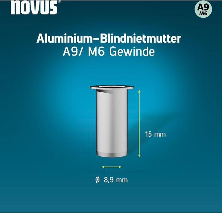 Image du produit Novus Nietmutter A9 M6, L: 15 mm Alu