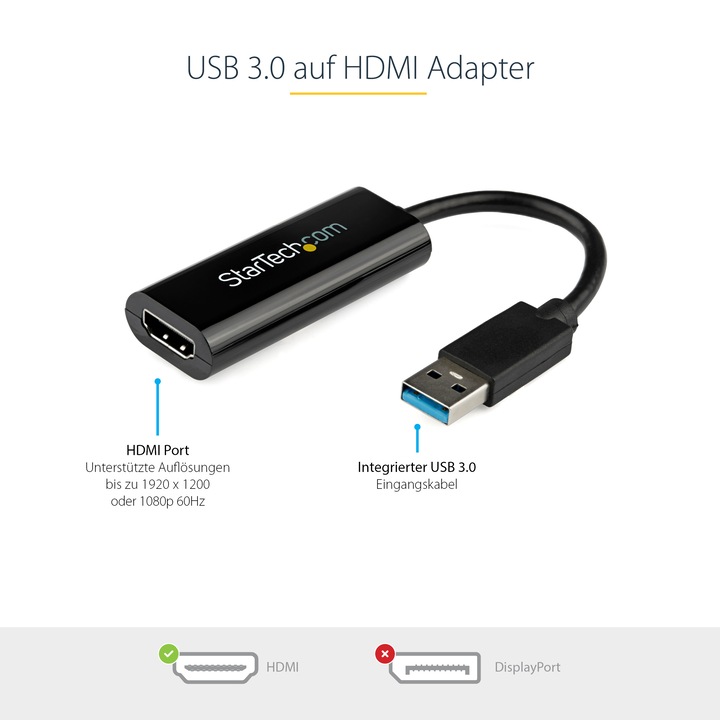 Produktbild StarTech Slim USB 3.0 HDMI Video Card (USB-A, 19 cm)