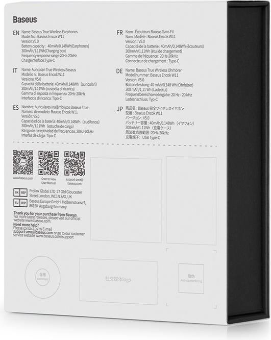 Productafbeelding Baseus Draadloze oortelefoons Encok W11 (zwart) (Geen ruisonderdrukking, 15 h, Draadloze)