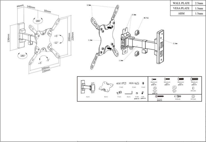 Immagine prodotto Manhattan Supporto a parete per TV universale, inclinabile e girevole (Muro, 43", 20 kg)