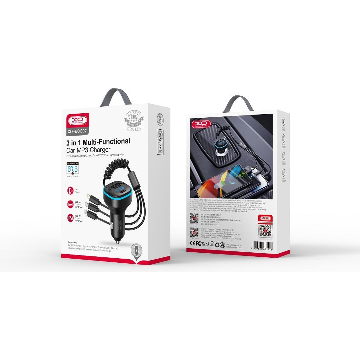 Thumbnail - xO transmiter FM BCC07 Bluetooth MP3 Autoladegerät 3,1A schwarz, Auto Adapter, Schwarz