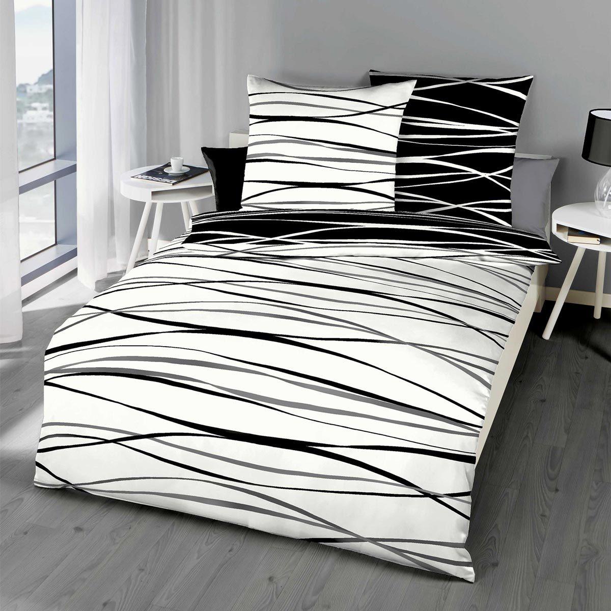 BettwarenShop, Bettwäsche, Bibermotion black&white (Bettwäsche Set, 155x200 cm + 80x80 cm)