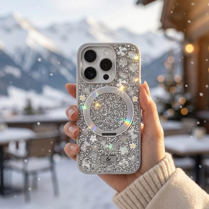 Image du produit Bling World iPhone 14 Pro Max - TheBlingWorld Glitter MagSafe Case mit Ring-Ständer & Strass-Steinen, Silber (Apple iPhone 14 Pro Max)