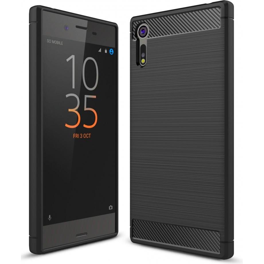 Screenguard Sony Xperia XZs Hülle Carbon Brushed Soft TPU (Sony Xperia XZs), Smartphone Hülle, Schwarz