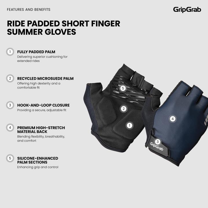 Actual product image GripGrab RIDE Padded Short Finger Summer Gloves (XS)