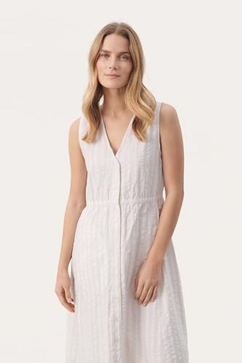 Image du produit Part Two Robe mi-mollet ajustement régulier à rayures blanches (40)