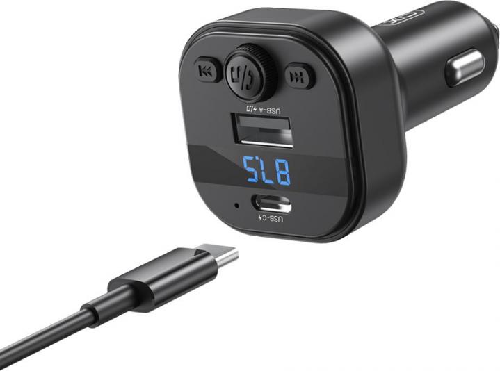 Actual product image xO Bluetooth FM Transmitter and Car Charger BCC18, 1 x USB-A - 1 x USB-C, Black