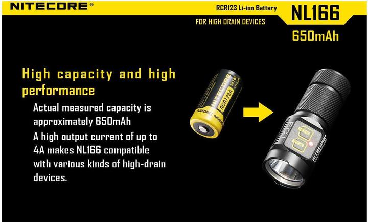 Actual product image Nitecore Li-Ion battery type 16340 - NL166