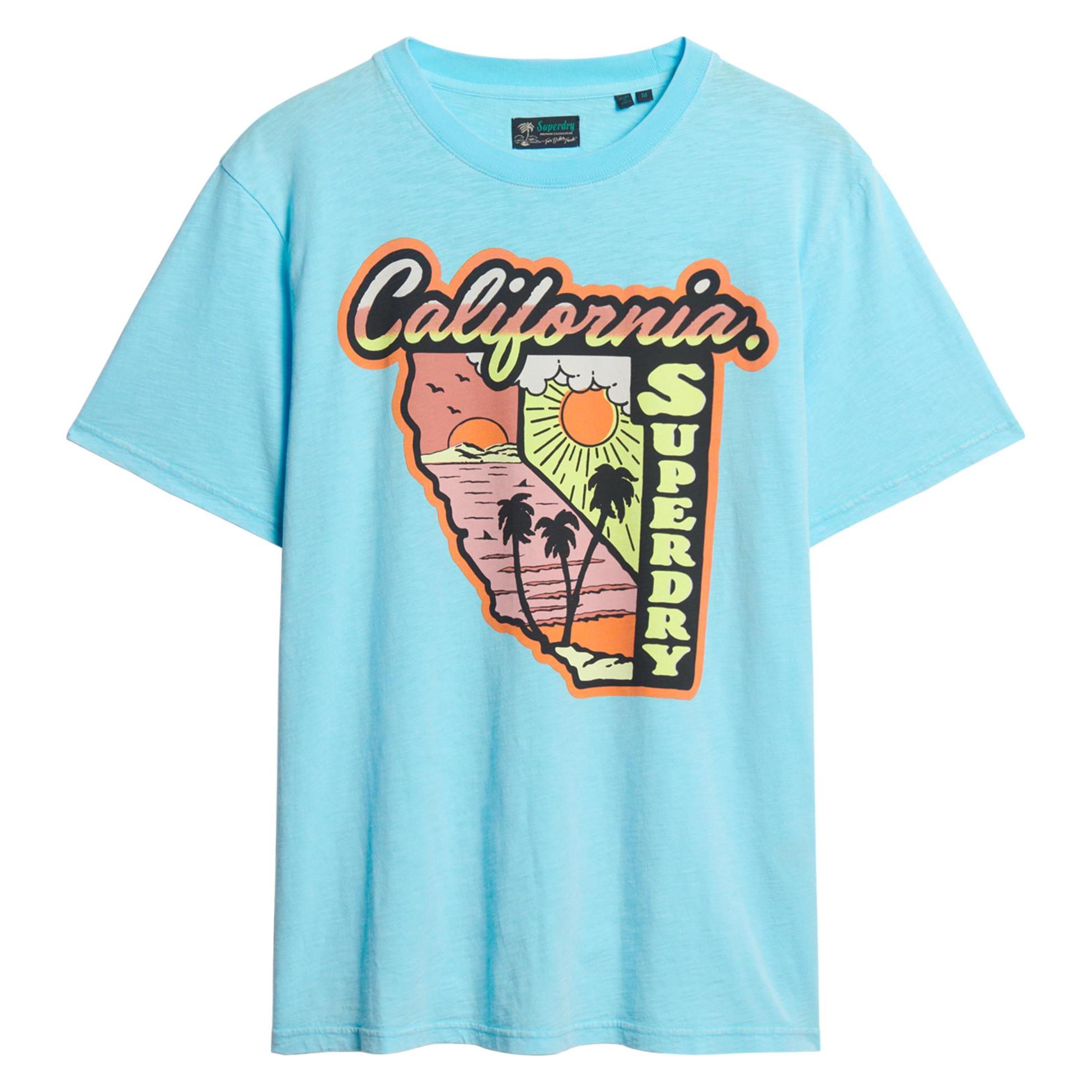 Superdry, Herren, Shirts, Locker Geschnittenes T-Shirt Mit Neon-Reisegrafik, Blau, (Xl)