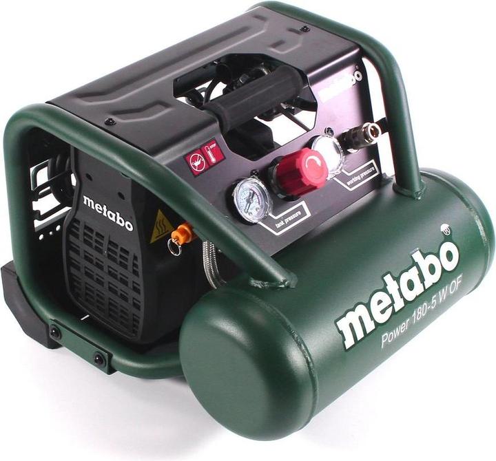 Productafbeelding Metabo Vermogen 180-5 W OF compressor 8 bar 1,1 kW + spiraalslang 7,5 m + blaaspistool + bandenopblazer (5 l, 8 bar)
