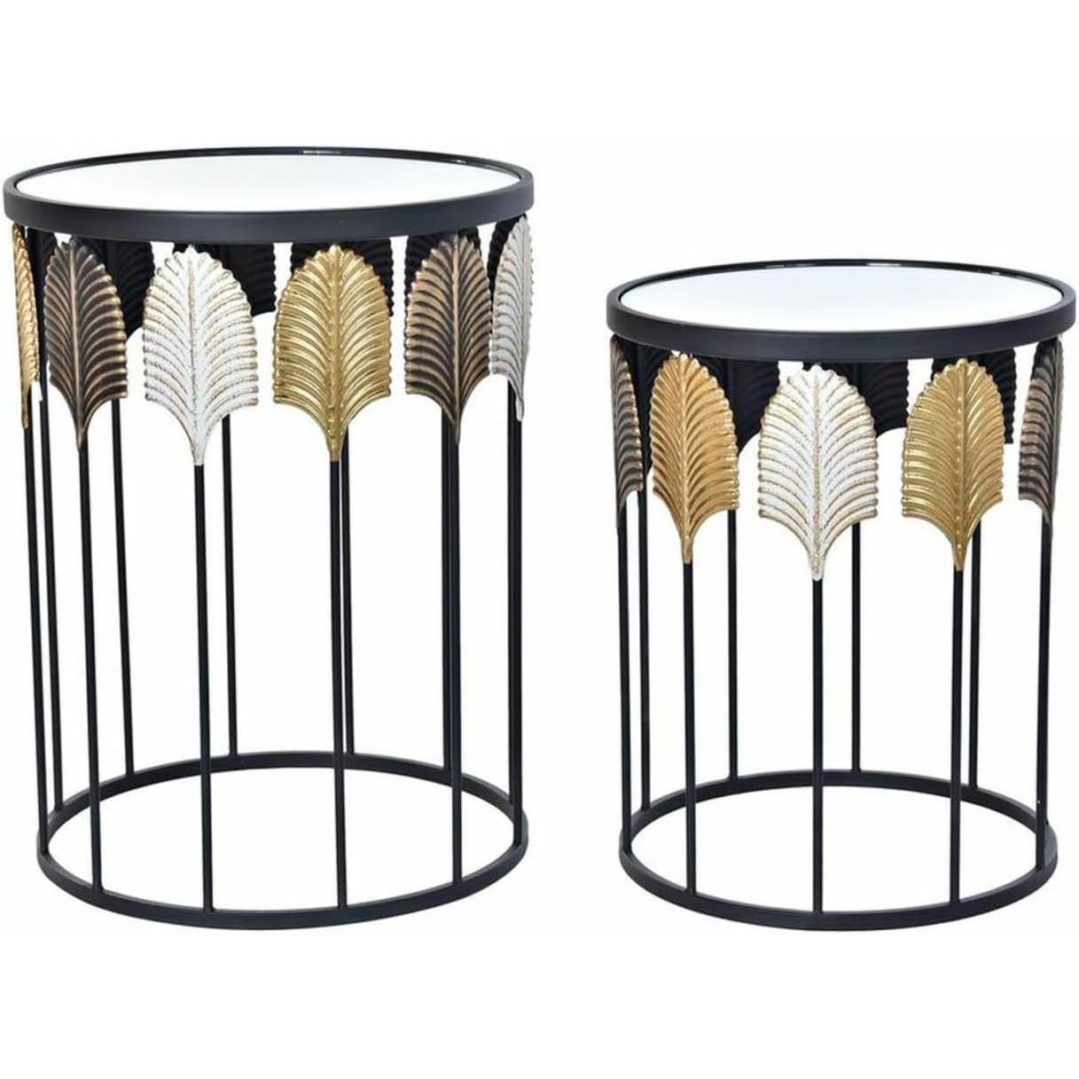 DKD Home Decor, Tavolino da salotto, Set of 2 small tables Black Multicolour 46 x 46 x 61 cm (46 x 46 x 61 cm)