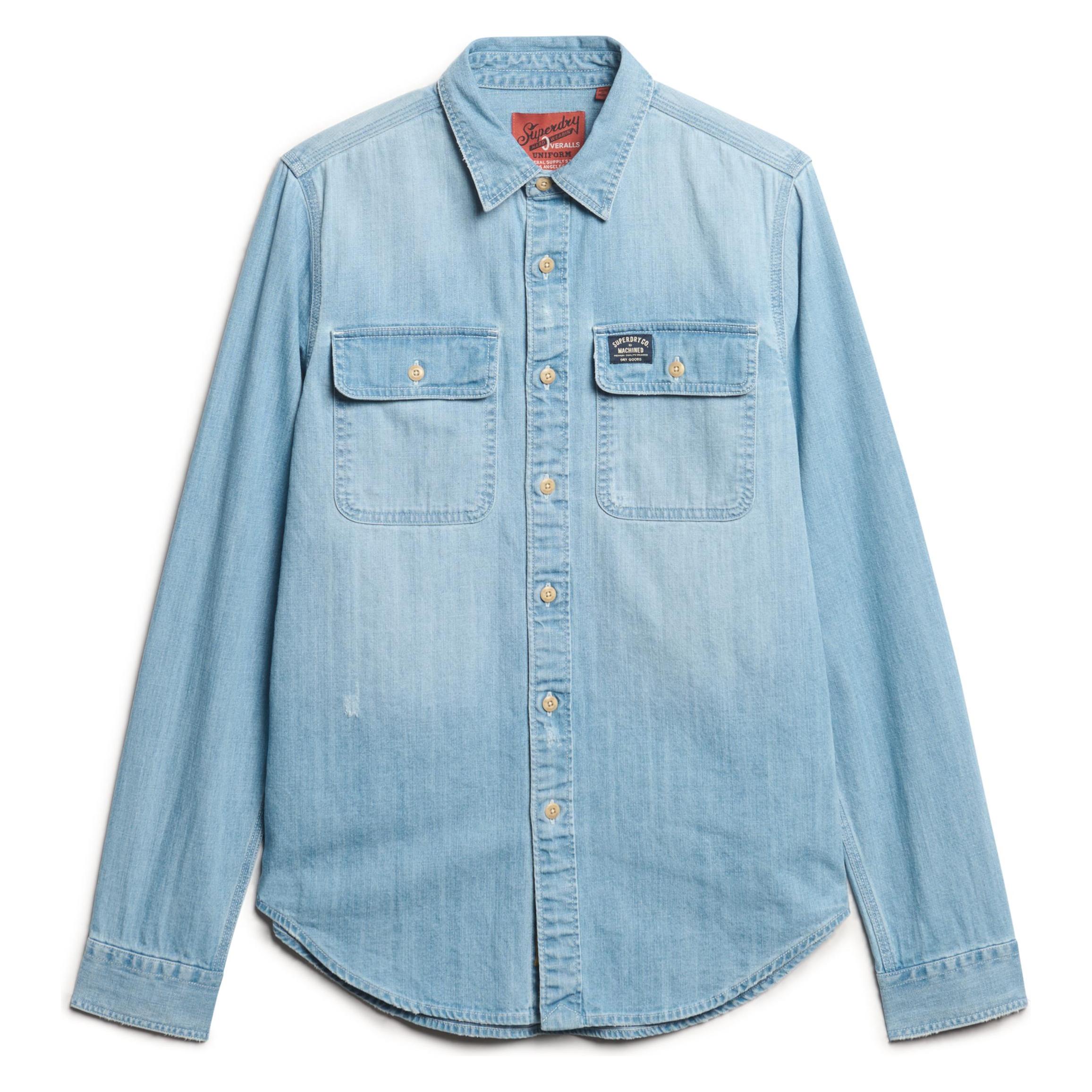 Superdry, Herren, Hemden, Besticktes Workwear-Hemd, Blau, (M)
