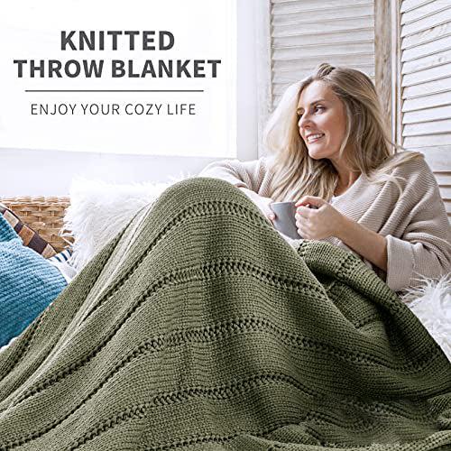 Produktbild Alopini Kuscheldecke Strickdecke 152x203, weiche warme grob gestrickte Decke gestrickte Wohndecke für Bett