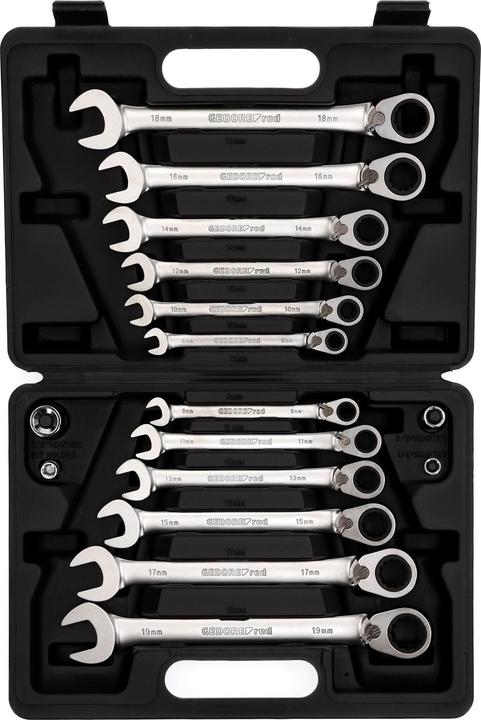 Actual product image Gedore red R07203016 Combination ratchet open-end spanner set SW8-19 mm 16 pieces (10 mm, 11 mm, 12 mm, 13 mm, 14 mm, 15 mm, 16 mm, 17 mm, 18 mm, 19 mm, 8 mm, 9 mm)