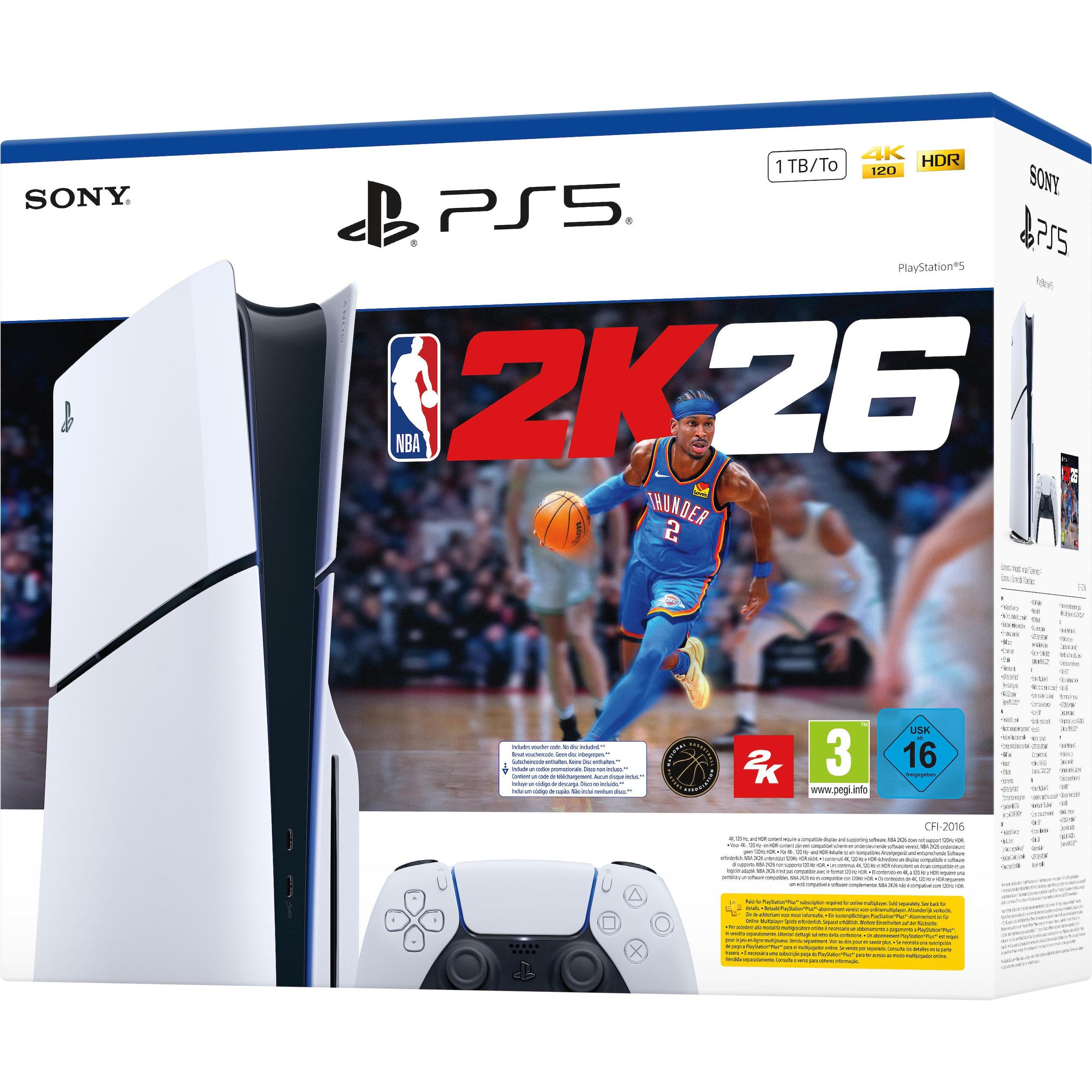 Sony Playstation 5 Slim + NBA 2K26, Spielkonsole, Weiss, Schwarz