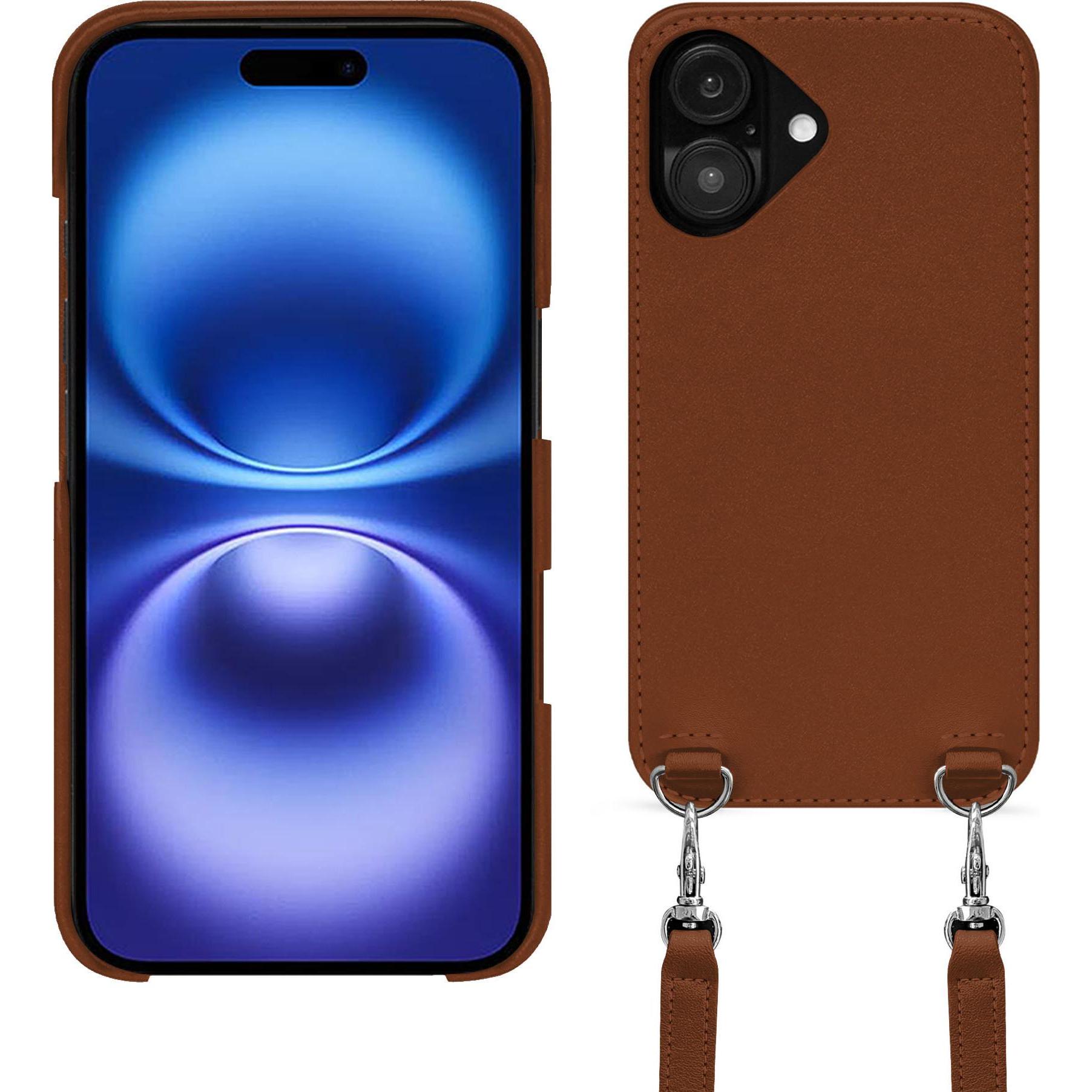 Noreve Schutzhülle mit Schulterriemen Apple iPhone 16 (Apple iPhone 16), Smartphone Hülle, Braun