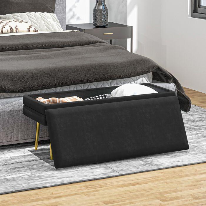 Actual product image Swisshandel24 Sitzbank Polsterbank, mit Stauraum, Stahl, 100 cm x 37,5 cm x 42 cm, Schwarz (100 cm)