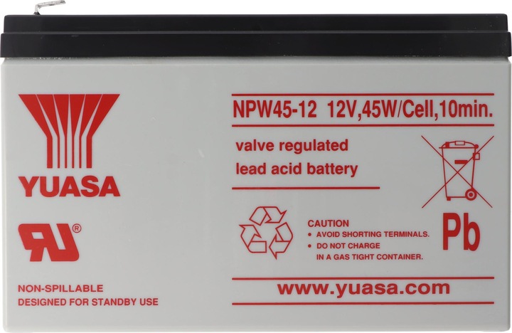 Actual product image Yuasa NPW45-12 Lead PB battery 12 Volt, 8500mAh with Faston 6.3 mm contacts (12 V, 8.50 Ah)