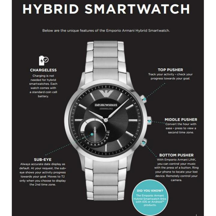 Image du produit Emporio Armani Connected Renato Hybrid Smartwatch (Montre connectée, Montre analogique, 43 mm)