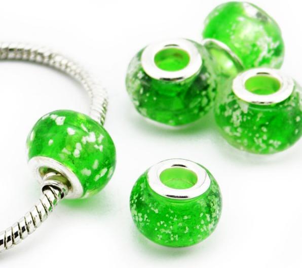 Actual product image Hermex Glass bead silver plated 925 - Green (Glass, Silver 925)