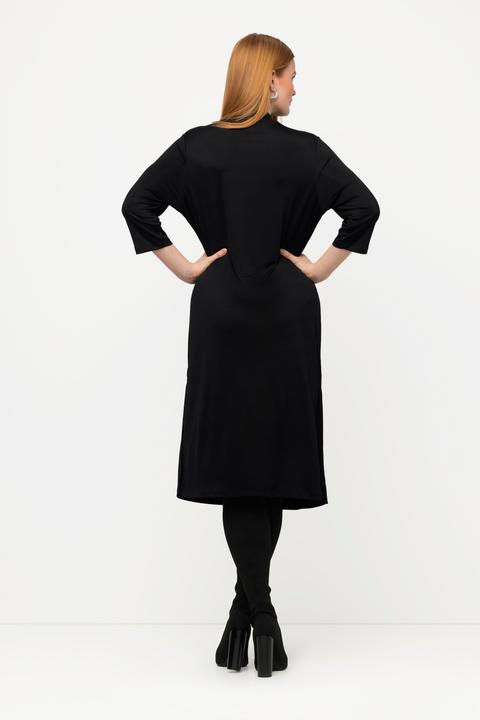 Image du produit Ulla Popken Robe midi en tissu fluide, ligne en A, col montant, manches 3/4 (46, 48)