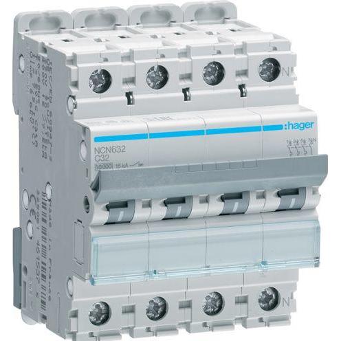Hager, Schutzschalter, HAG NCN632 LS-Schalter 3P+N 10kA C-32A 4M