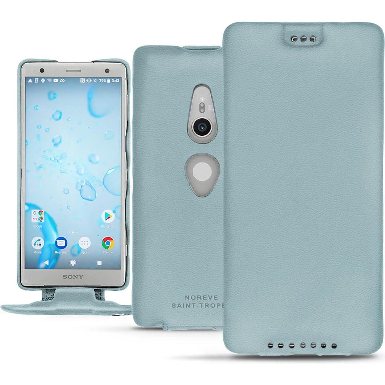 Noreve Lederschutzhülle vertikal (Sony Xperia XZ2), Smartphone Hülle, Blau