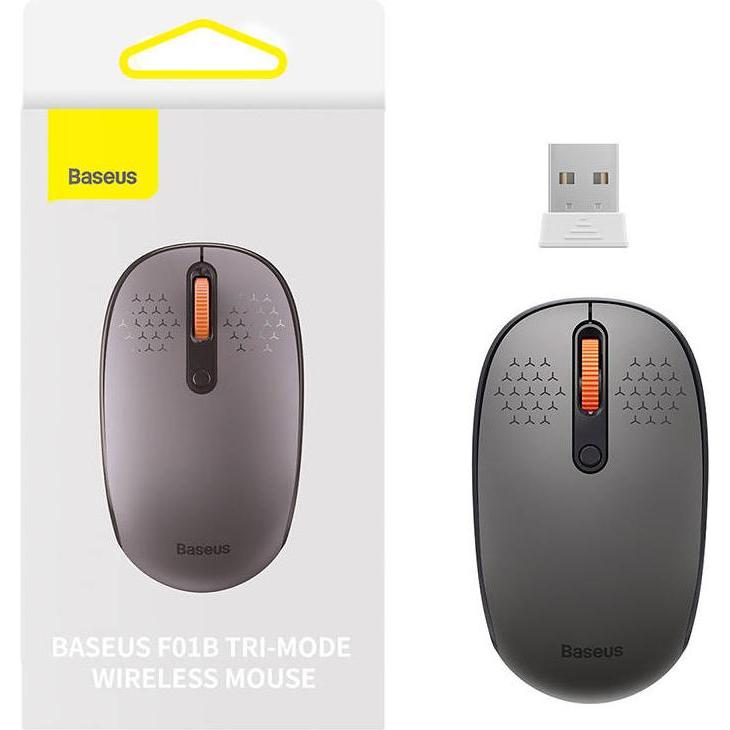 Thumbnail - Baseus Kabellose Maus F01B Tri-Mode 2,4 G BT 5,0 1600 DPI (frostiges Grau) (Kabellos), Maus, Grau