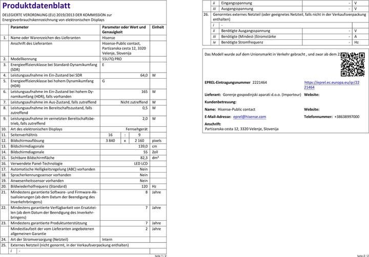 Actual product image Hisense TV 55U7Q PRO (55", U7Q Pro, LED, 4K, 2025)