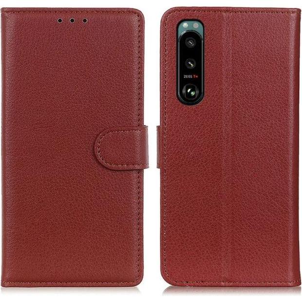 Thumbnail - MU Classic Litchi Leder Bookcover Series (Sony Xperia 5 III), Smartphone Hülle, Braun