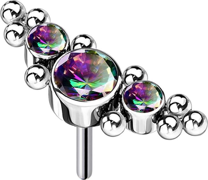 Produktbild Star Piercing Threadless silber mittig mit Kugeln und drei Kristalle dunkel multicolor (ohne Messing, Titan)
