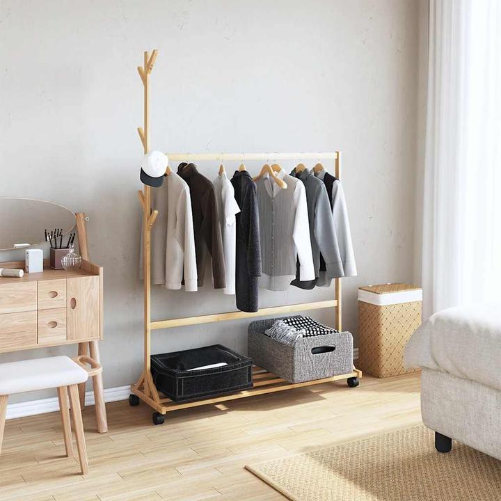 Actual product image vidaXL Kleiderständer mit Haken und Rollen 100x35x157 cm Bambus