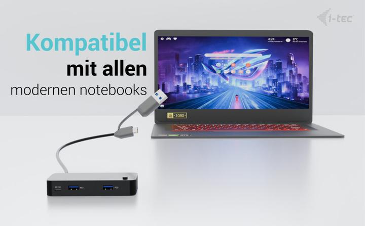 Image du produit i-tec Universal KVM HUB 2x USB-C 3.2 Gen.1 + 2x USB-A 3.2 Gen.1 1x USB-C power-in