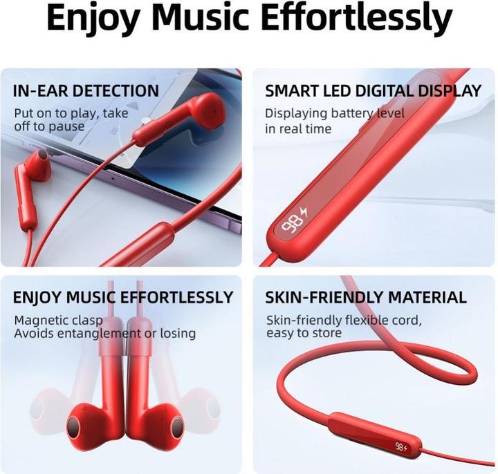 Produktbild Joyroom Magnetic Wireless Neckband Headphones, JR-DS1, (red) (20 h, Kabellos)